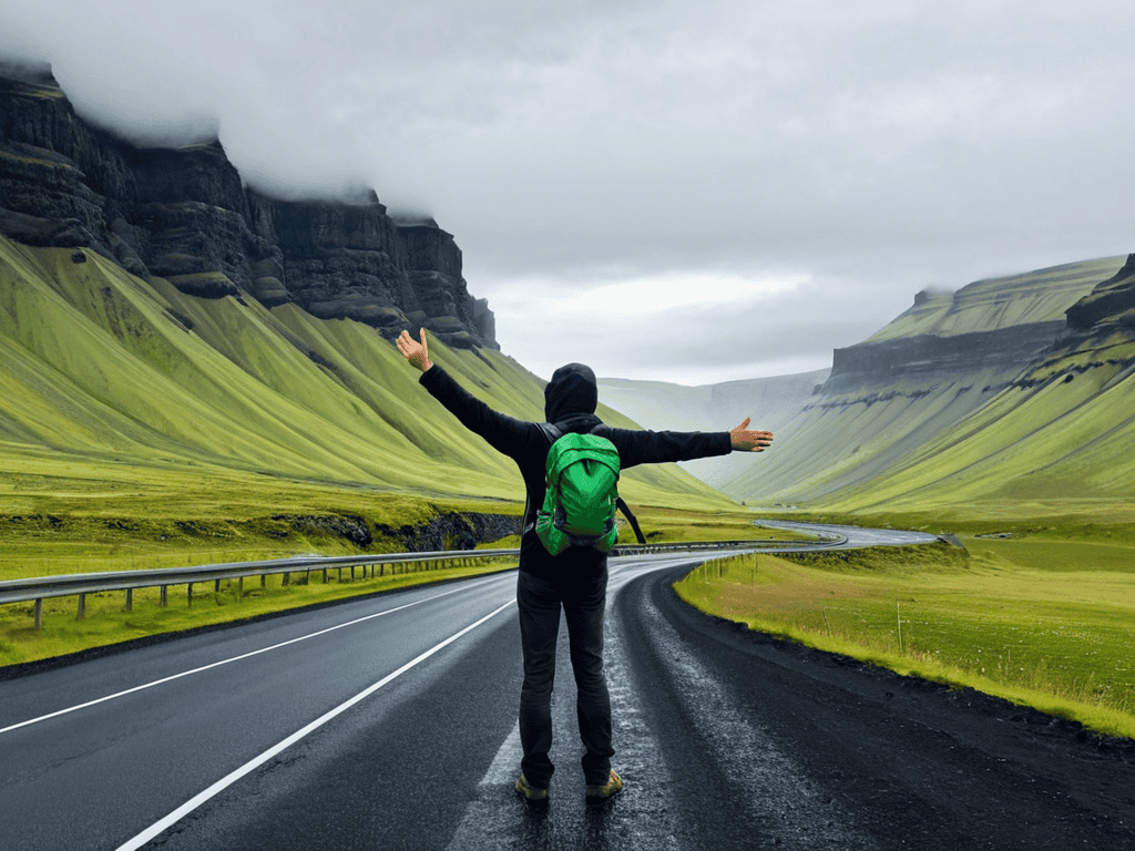 Hitchhiking in Iceland landscape