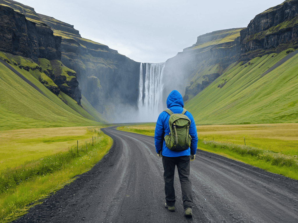 Hitchhiking in Iceland landscape